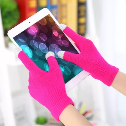 Gants tactiles hiver laine rose vif