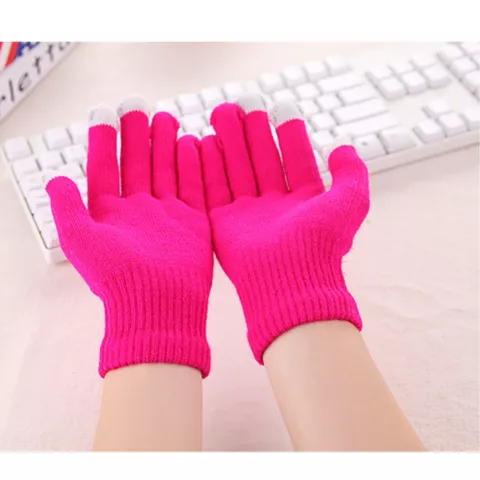 Gants tactiles hiver laine rose vif