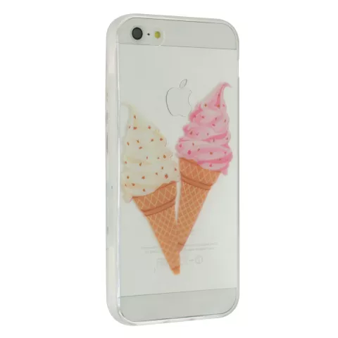 Coque iPhone 5 5s SE 2016 transparente transparente rose cr&egrave;me glac&eacute;e rose c&ocirc;ne cr&egrave;me glac&eacute;e