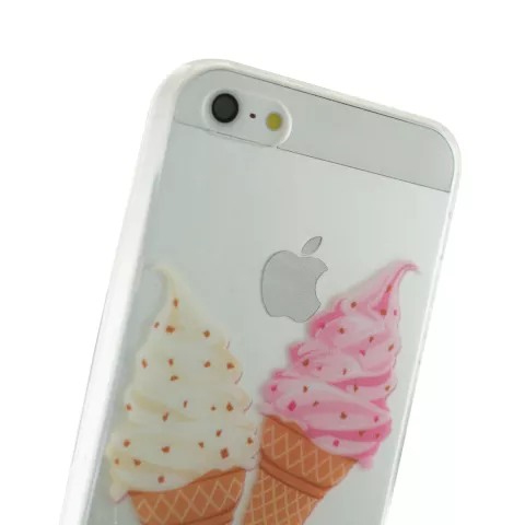 Cr&egrave;me glac&eacute;e molle transparente rose c&ocirc;ne blanc compatible avec iPhone 5 5s SE 2016 coque glace