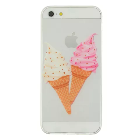 Cr&egrave;me glac&eacute;e molle transparente rose c&ocirc;ne blanc compatible avec iPhone 5 5s SE 2016 coque glace