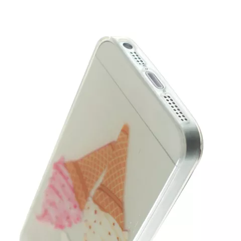 Cr&egrave;me glac&eacute;e molle transparente rose c&ocirc;ne blanc compatible avec iPhone 5 5s SE 2016 coque glace