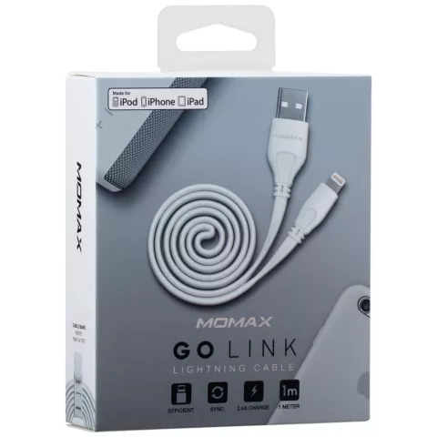 MOMAX MFi Lightning Cable 1 m&egrave;tre - C&acirc;ble de charge blanc