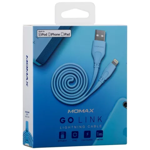 MOMAX MFi Lightning Cable 1 m&egrave;tre - C&acirc;ble de charge bleu
