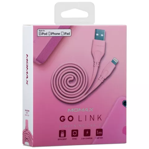 C&acirc;ble USB MOMAX MFi Lightning 1 m&egrave;tre - C&acirc;ble de chargement rose
