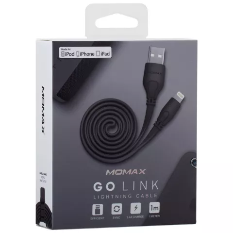 C&acirc;ble USB MOMAX MFi Lightning 1 m&egrave;tre - C&acirc;ble de chargement noir