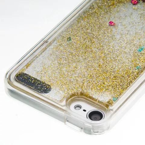 Coque transparente compatible avec iPod Touch 5 6 7, coque mobile &agrave; paillettes dor&eacute;es