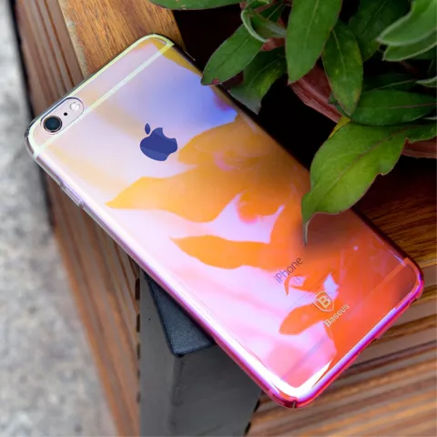 Coque Baseus Glaze Transparent Gradient la coque compatible avec iPhone 6 6s - Jaune Rose Transparent