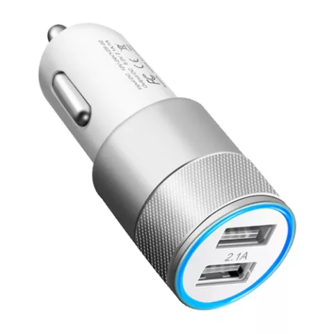 Universal Silver Car Charger - Dual USB 2.4 Amp&egrave;re - Chargeur voiture argent