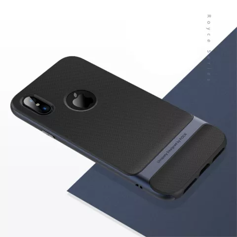 Coque iPhone X XS bleu marine s&eacute;rie Rock Royce - Bleue - Noire