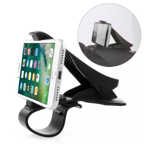 Support universel pour smartphone avec pince de serrage pour t&eacute;l&eacute;phone de voiture - compatible avec iPhone / Samsung - Noir
