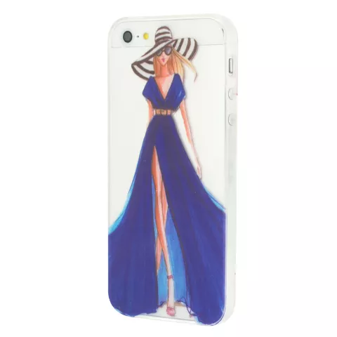 Robe de fille &eacute;l&eacute;gante compatible avec la coque en TPU iPhone 5 5s SE 2016 - Rayures bleues - Transparent