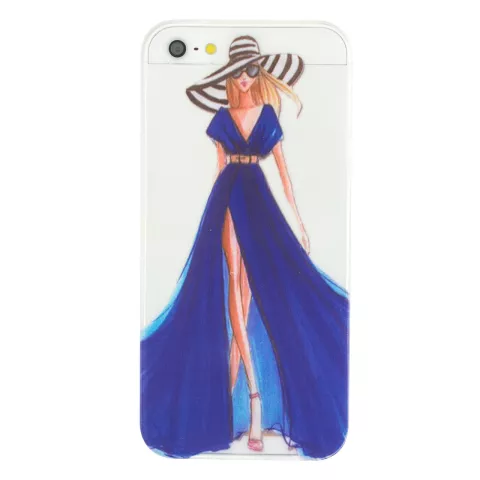 Robe de fille &eacute;l&eacute;gante compatible avec la coque en TPU iPhone 5 5s SE 2016 - Rayures bleues - Transparent