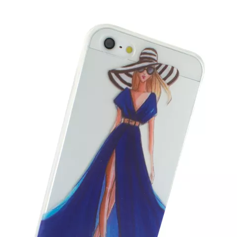 Robe de fille &eacute;l&eacute;gante compatible avec la coque en TPU iPhone 5 5s SE 2016 - Rayures bleues - Transparent