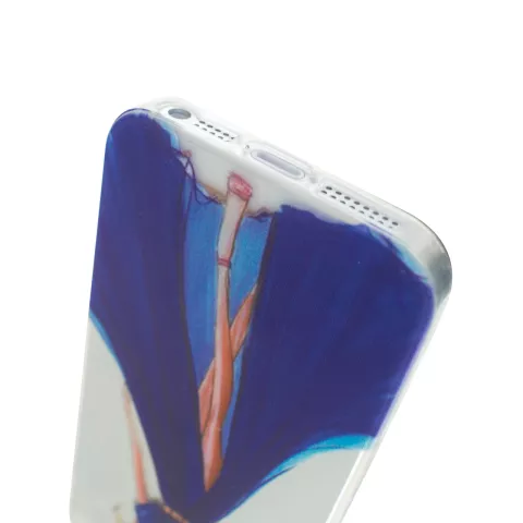 Robe de fille &eacute;l&eacute;gante compatible avec la coque en TPU iPhone 5 5s SE 2016 - Rayures bleues - Transparent