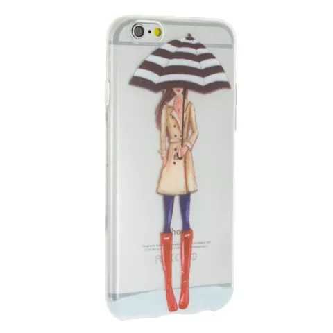 &Eacute;tui TPU pour fille parapluie pluie iPhone 6 6s - Trench rouge Boot - Transparent