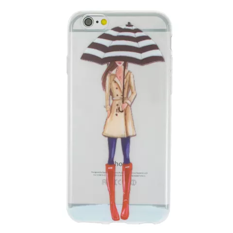Coque en TPU Fille Parapluie de Pluie compatible avec iPhone 6 6s - Trench-Coat Bottes Rouges - Transparent