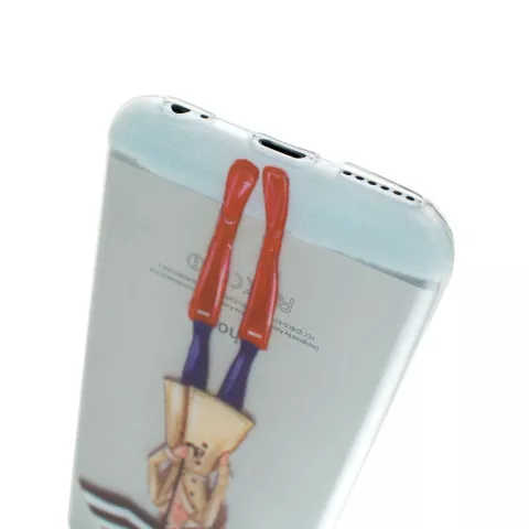 Coque en TPU Fille Parapluie de Pluie compatible avec iPhone 6 6s - Trench-Coat Bottes Rouges - Transparent