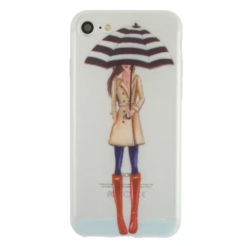 Coque en TPU Rain Umbrella Girl compatible avec iPhone 7 8 SE 2020 SE 2022 - Trench-Coat Bottes Rouges - Transparent