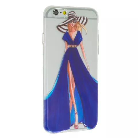 Robe de fille &eacute;l&eacute;gante compatible avec la coque en TPU iPhone 6 6s - Rayures bleues - Transparent
