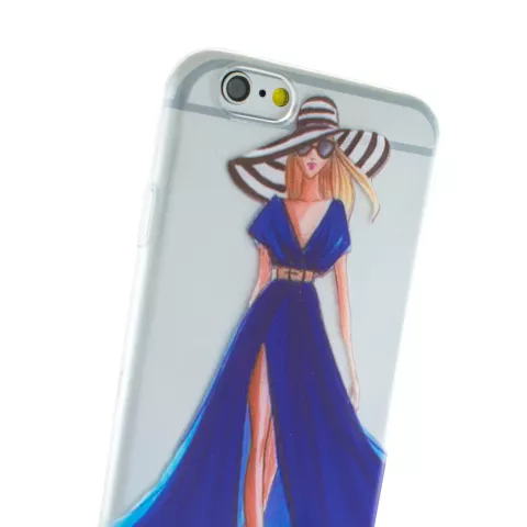 Robe fille &eacute;l&eacute;gante coque TPU iPhone 6 6s - Rayures bleues - Transparente