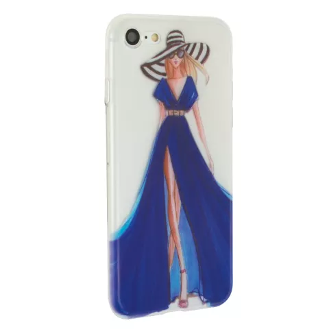 Robe de fille &eacute;l&eacute;gante compatible avec la coque en TPU iPhone 7 8 SE 2020 SE 2022 - Rayures bleues - Transparent