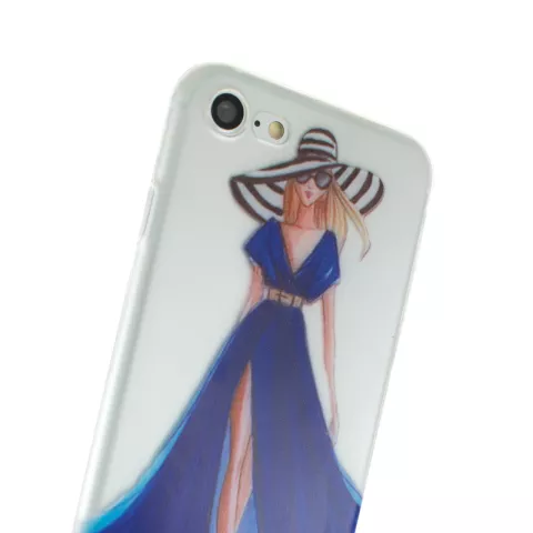 Robe de fille &eacute;l&eacute;gante compatible avec la coque en TPU iPhone 7 8 SE 2020 SE 2022 - Rayures bleues - Transparent