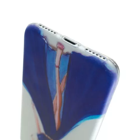 Robe de fille &eacute;l&eacute;gante compatible avec la coque en TPU iPhone 7 8 SE 2020 SE 2022 - Rayures bleues - Transparent