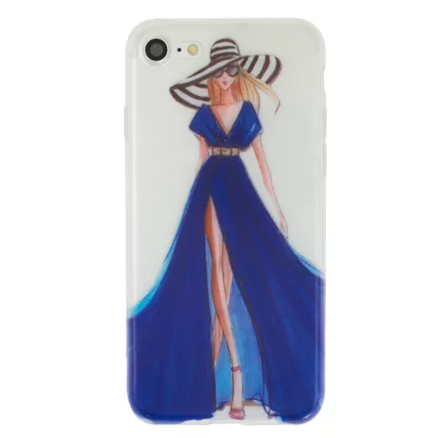 Robe de fille &eacute;l&eacute;gante compatible avec la coque en TPU iPhone 7 8 SE 2020 SE 2022 - Rayures bleues - Transparent