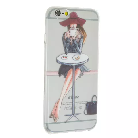 Coque en TPU Coffee Girl compatible avec iPhone 6 6s - Transparente