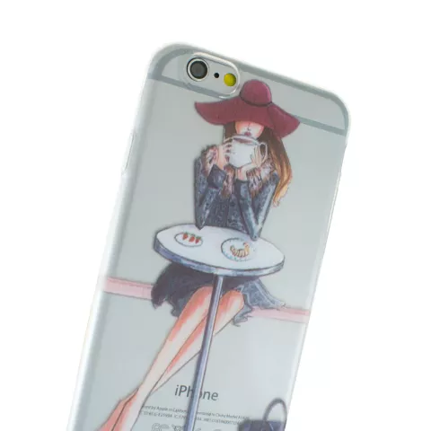 Coque en TPU Coffee Girl compatible avec iPhone 6 6s - Transparente