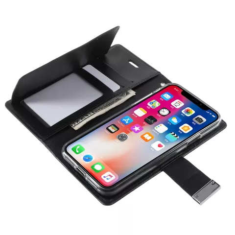 Etui TPU Mercury Wallet en cuir iPhone X XS - Biblioth&egrave;que Noir