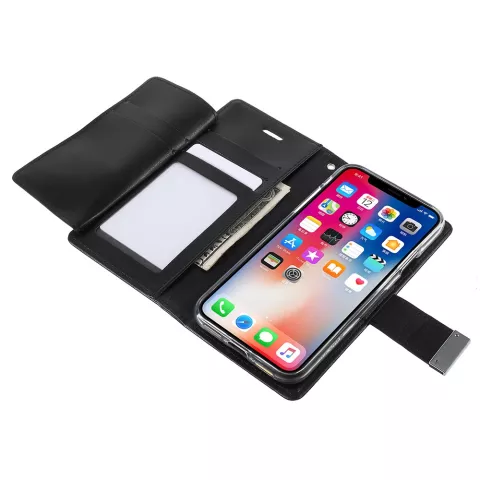 Etui TPU Mercury Wallet en cuir iPhone X XS - Biblioth&egrave;que Noir