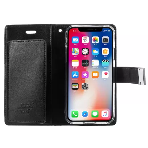 Etui TPU Mercury Wallet en cuir iPhone X XS - Biblioth&egrave;que Noir