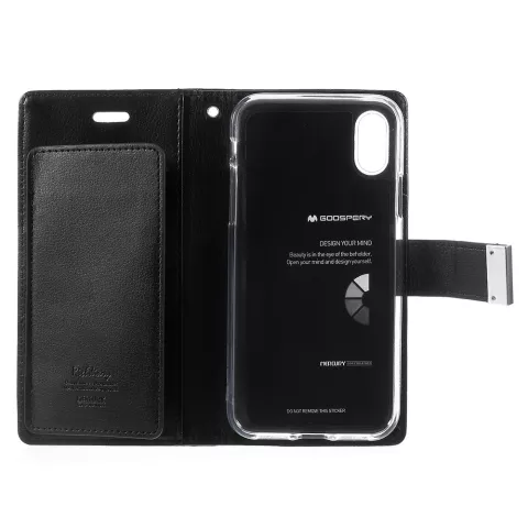 Etui TPU Mercury Wallet en cuir iPhone X XS - Biblioth&egrave;que Noir
