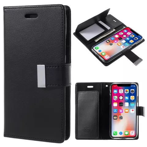 Etui TPU Mercury Wallet en cuir iPhone X XS - Biblioth&egrave;que Noir