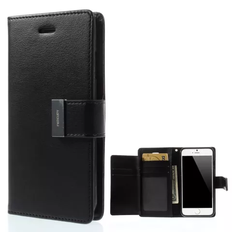 &Eacute;tui portefeuille en cuir Mercury Wallet compatible avec iPhone 6 6s - Biblioth&egrave;que Noir