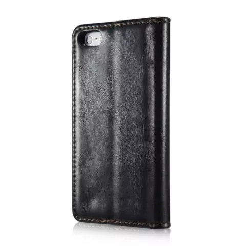 Etui portefeuille en cuir Caseme Oil iPhone 5 5s SE 2016 - Biblioth&egrave;que Noir