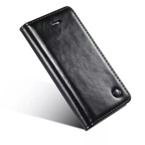 Etui portefeuille en cuir Caseme Oil iPhone 5 5s SE 2016 - Biblioth&egrave;que Noir