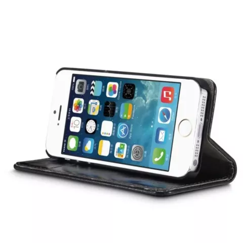 Caseme Oil Wallet &eacute;tui en cuir compatible avec iPhone 5 5s SE 2016 - Biblioth&egrave;que Noir
