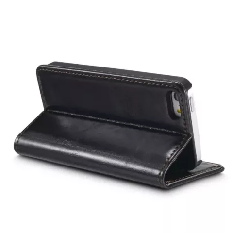 Etui portefeuille en cuir Caseme Oil iPhone 5 5s SE 2016 - Biblioth&egrave;que Noir