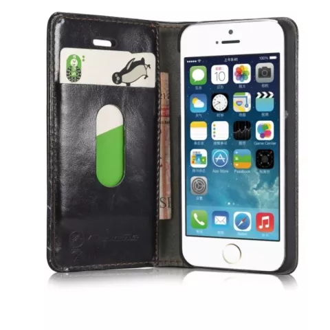 Caseme Oil Wallet &eacute;tui en cuir compatible avec iPhone 5 5s SE 2016 - Biblioth&egrave;que Noir