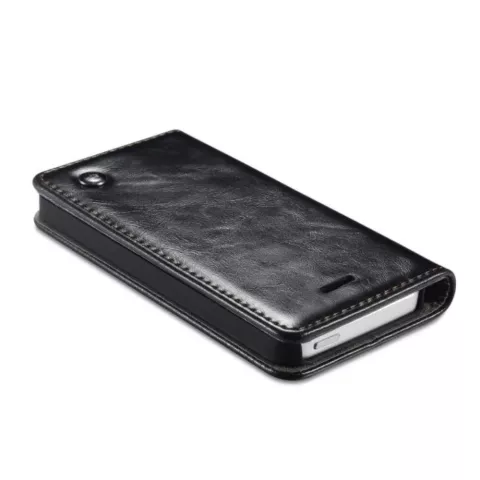 Etui portefeuille en cuir Caseme Oil iPhone 5 5s SE 2016 - Biblioth&egrave;que Noir