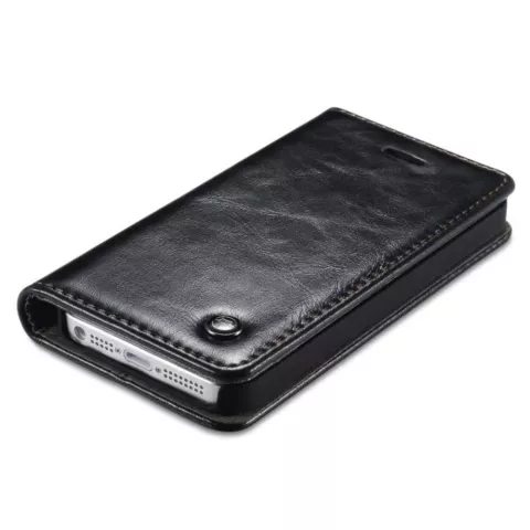 Caseme Oil Wallet &eacute;tui en cuir compatible avec iPhone 5 5s SE 2016 - Biblioth&egrave;que Noir