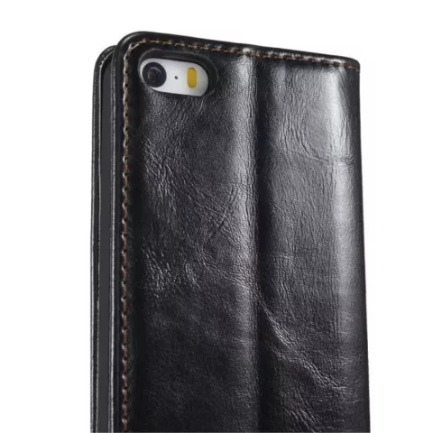 Caseme Oil Wallet &eacute;tui en cuir compatible avec iPhone 5 5s SE 2016 - Biblioth&egrave;que Noir