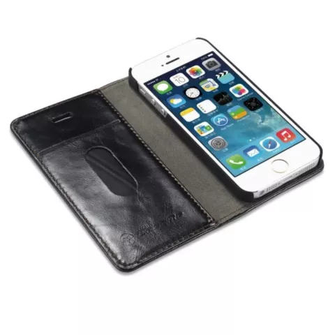 Caseme Oil Wallet &eacute;tui en cuir compatible avec iPhone 5 5s SE 2016 - Biblioth&egrave;que Noir