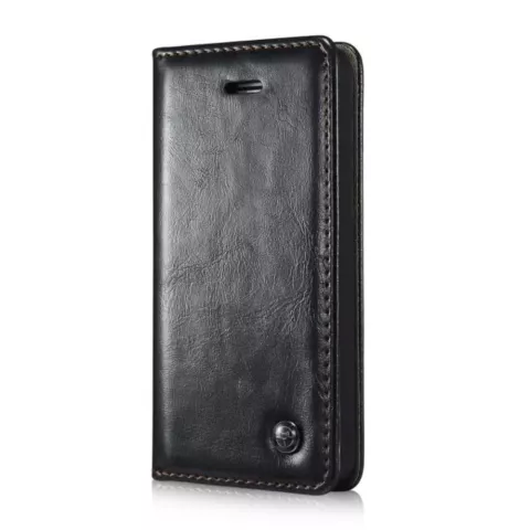 Etui portefeuille en cuir Caseme Oil iPhone 5 5s SE 2016 - Biblioth&egrave;que Noir