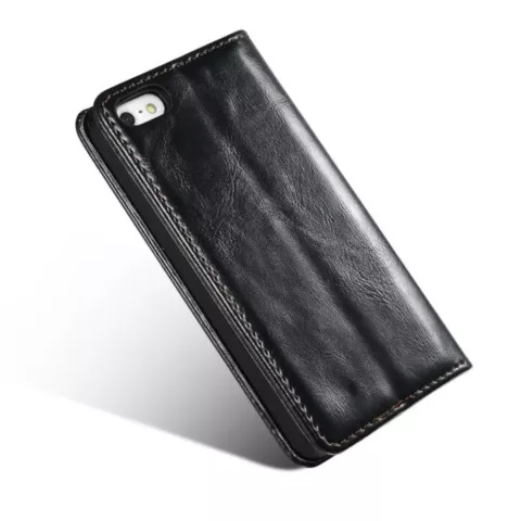 Caseme Oil Wallet &eacute;tui en cuir compatible avec iPhone 5 5s SE 2016 - Biblioth&egrave;que Noir