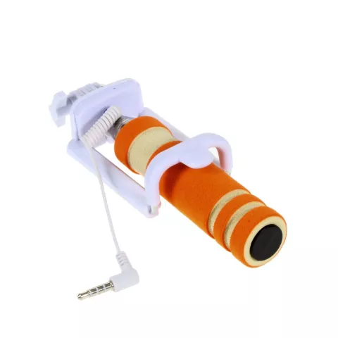 Perche &agrave; selfie pliable universelle - Orange Blanc - T&eacute;l&eacute;commande audio