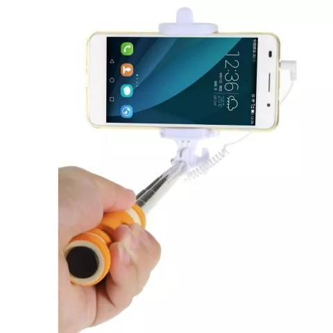 Perche &agrave; selfie pliable universelle - Orange Blanc - T&eacute;l&eacute;commande audio